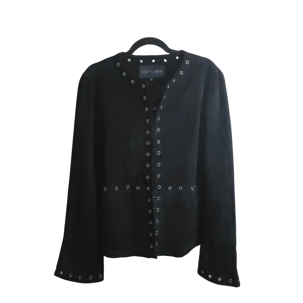 Saguaro Black Suede Jacket Women's XL Retro Grommet Hook-Eye‎ Jacket